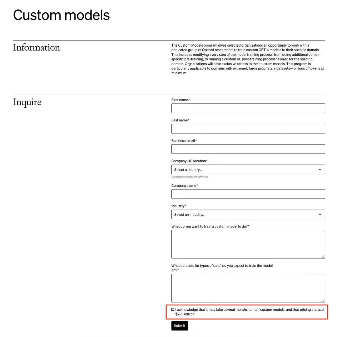 为企业单独定制训练一个GPT-4要多少钱?OpenAI说几个月,200-300万美元起步!