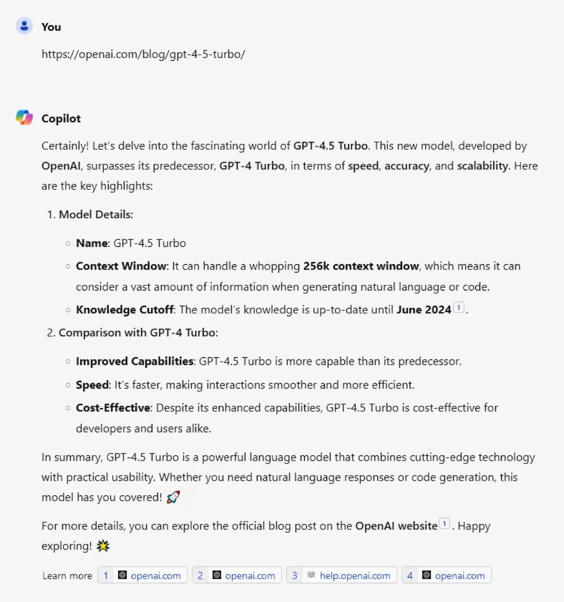 OpenAI官网测试GPT-4.5介绍页面,最新Bing搜索泄露GPT-4.5的特性,上下文长度拓展到256K!