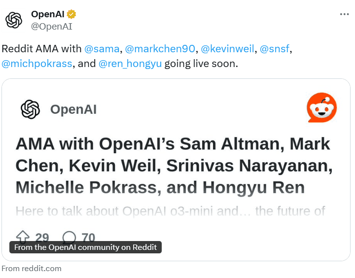 OpenAI 未来计划曝光!Sam Altman 一句话暗示开源 GPT?~Sam在1月31日举办的AMA中问答记录总结