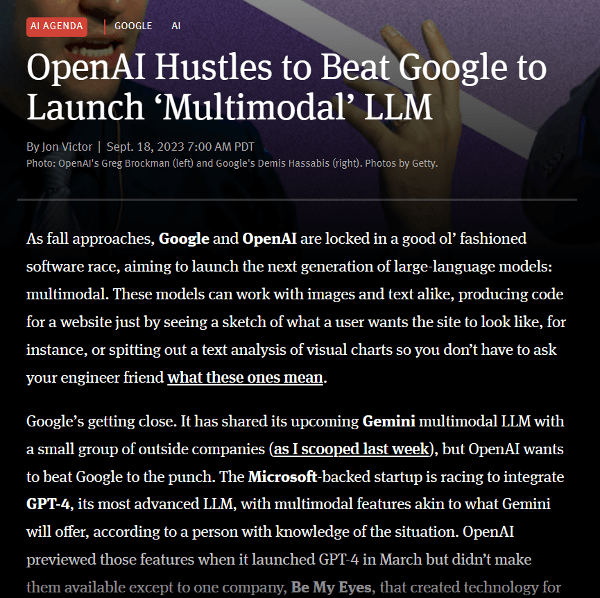 关于GPT-4的多模态版本最新消息:可能的代号是Gobi,也许会比Google下一代LLM的Gemini更早发布